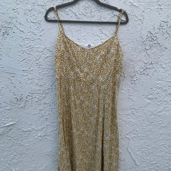 Sun dress midi length, mustard yellow, strappy - Picture 1 of 3